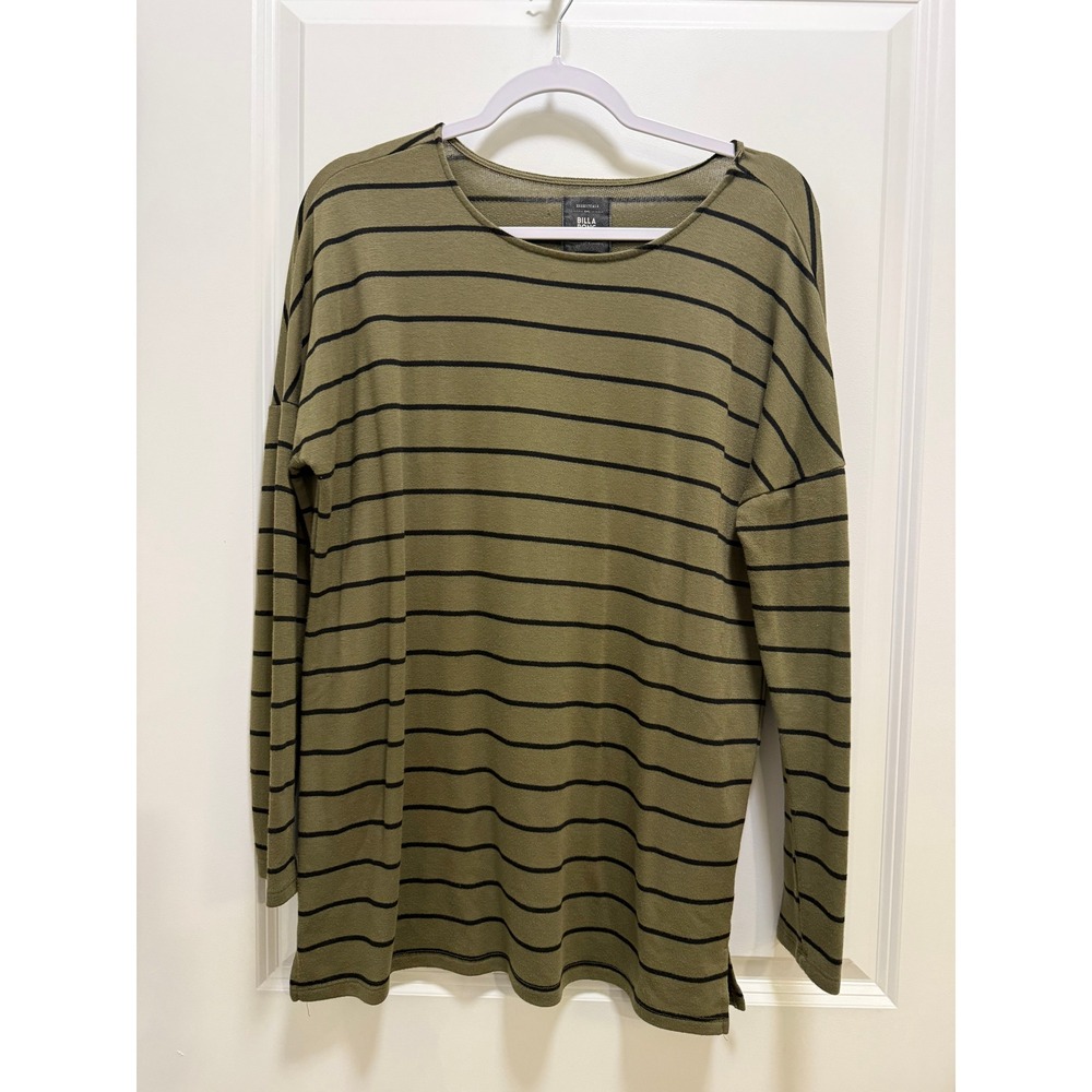 Billabong Essentials Olive Green Black Striped Long Sleeve Top Size L J922QBSB